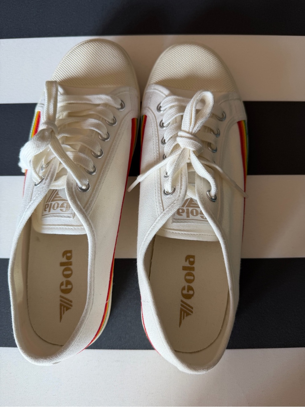Gola White Canvas Sneakers with Rainbow Side Stripe